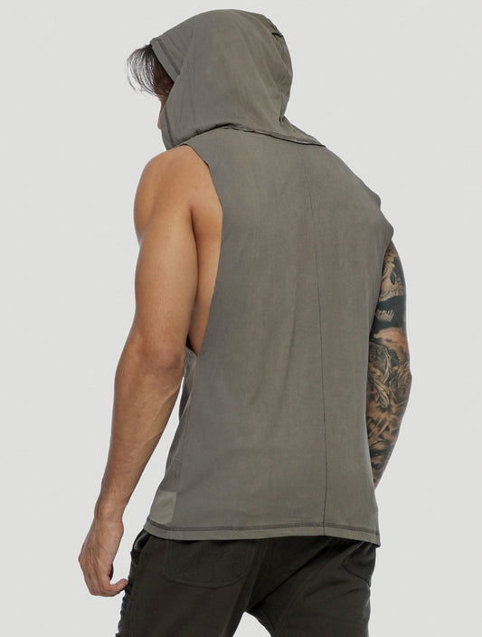 FEARLESS Hoodie Sleeveless Tee In Smoky Cement