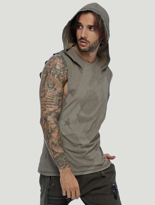 FEARLESS Hoodie Sleeveless Tee In Smoky Cement