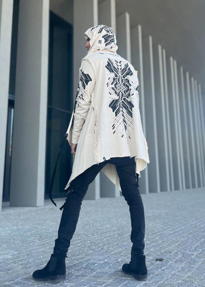 DELTA UNISEX Hood Cardigan Duster In Off-White