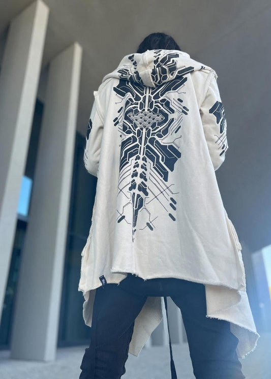 DELTA UNISEX Hood Cardigan Duster In Off-White