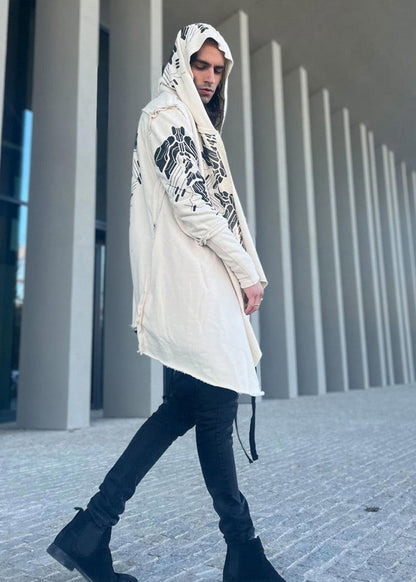 DELTA UNISEX Hood Cardigan Duster In Off-White