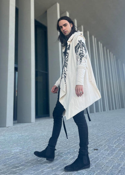 DELTA UNISEX Hood Cardigan Duster In Off-White