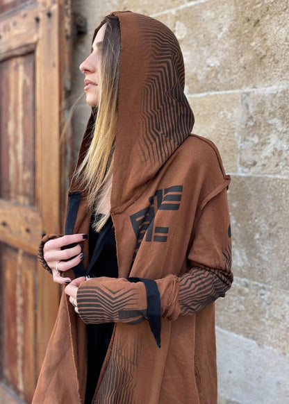 GATA WO  HOOD CARDIGAN - BROWN
