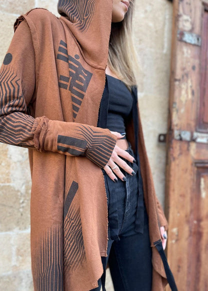 GATA WO  HOOD CARDIGAN - BROWN