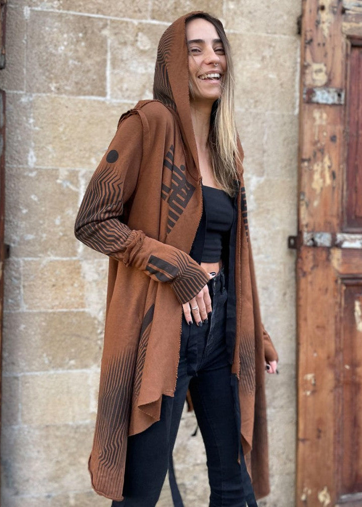 GATA WO  HOOD CARDIGAN - BROWN