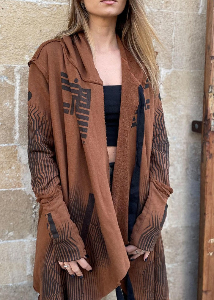 GATA WO  HOOD CARDIGAN - BROWN
