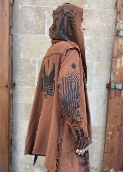 GATA WO  HOOD CARDIGAN - BROWN