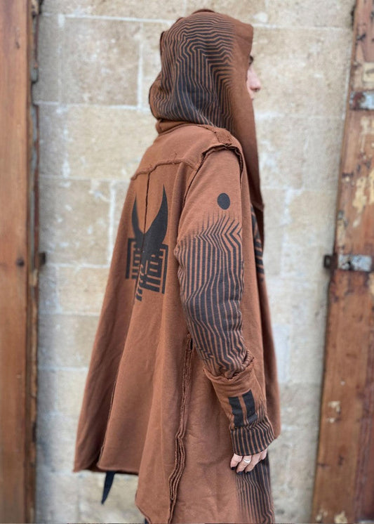GATA WO  HOOD CARDIGAN - BROWN