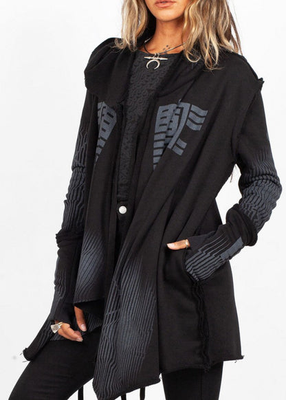GATA WO HOOD CARDIGAN - BLACK