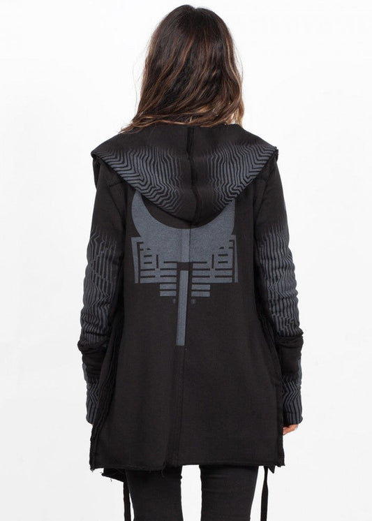 GATA WO HOOD CARDIGAN - BLACK