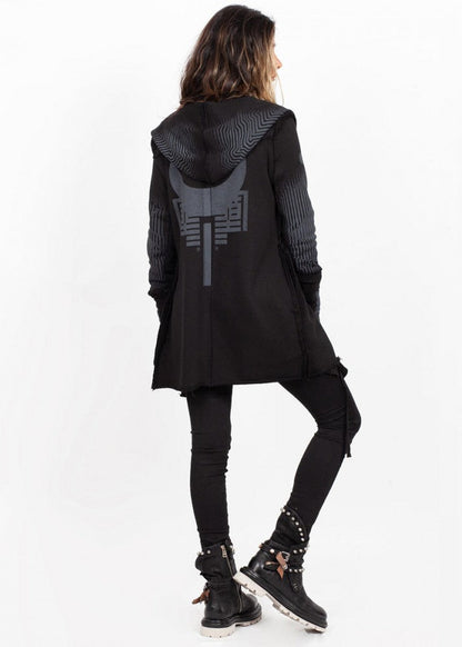 GATA WO HOOD CARDIGAN - BLACK