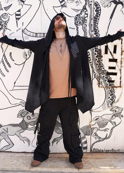 GATA UNISEX HOOD CARDIGAN - BLACK