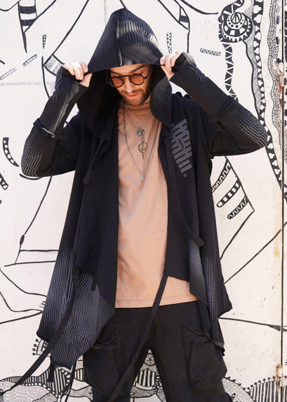GATA UNISEX HOOD CARDIGAN - BLACK