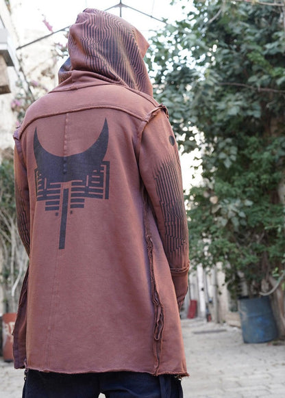 GATA UNISEX HOOD CARDIGAN - BROWN