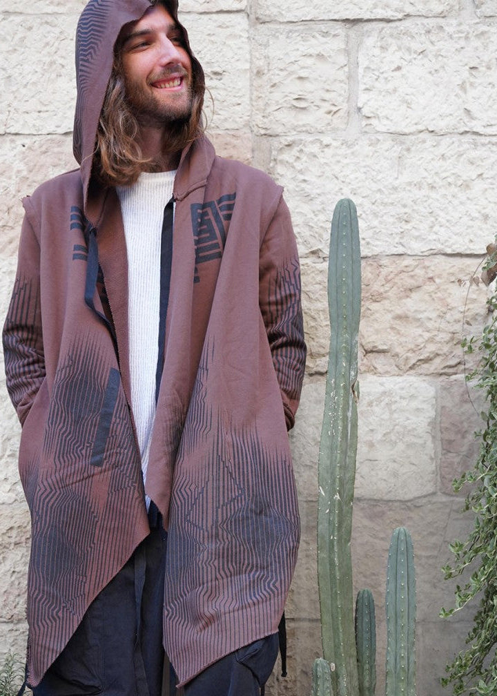 GATA UNISEX HOOD CARDIGAN - BROWN