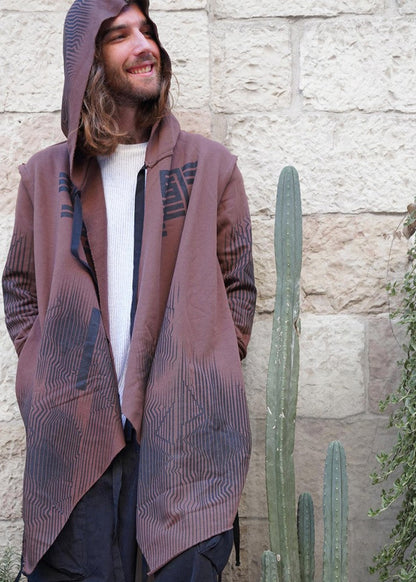 GATA UNISEX HOOD CARDIGAN - BROWN