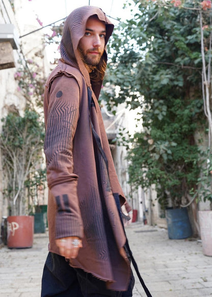 GATA UNISEX HOOD CARDIGAN - BROWN