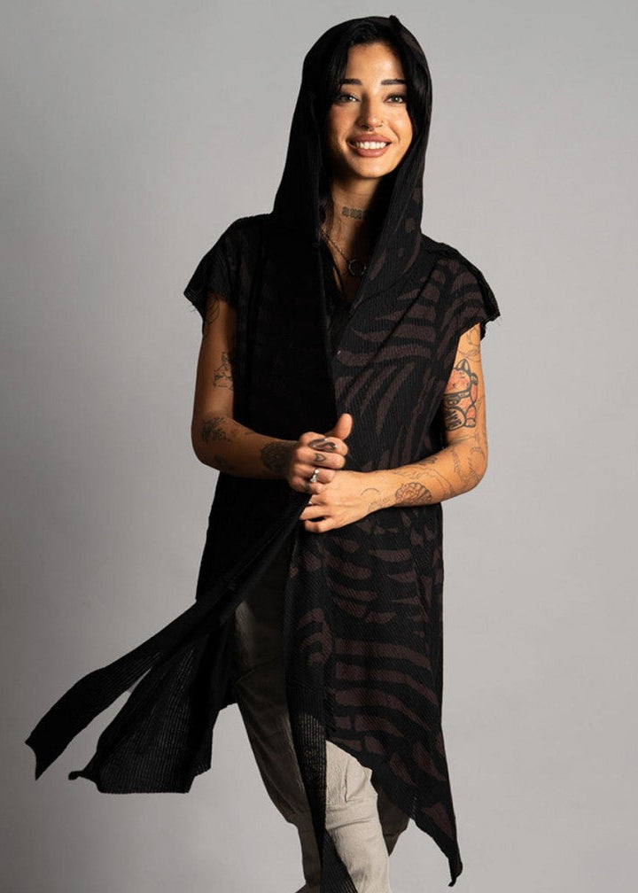 SAND WO TRIBE Kimono Vest In Black