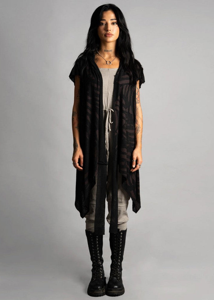 SAND WO TRIBE Kimono Vest In Black