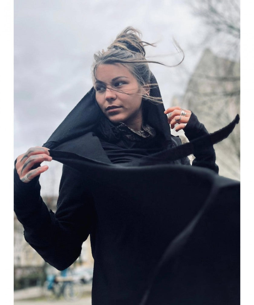 CRIME WO Long Sleeve Hooded Duster Cardigan In Black