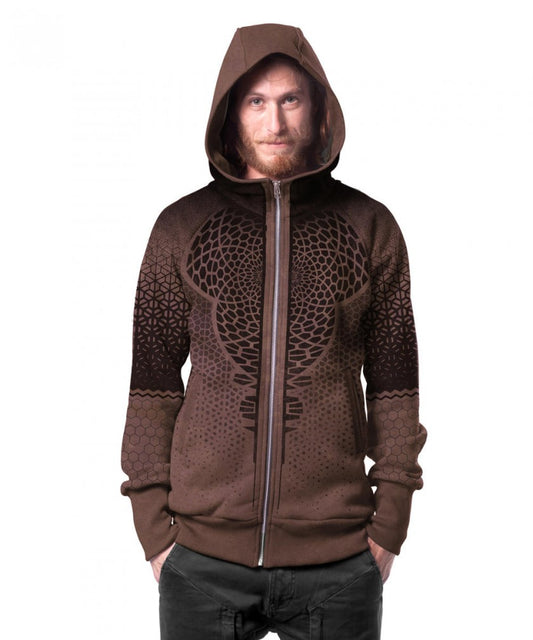 MARK Zipped Hooded Jacket In Brown Tex