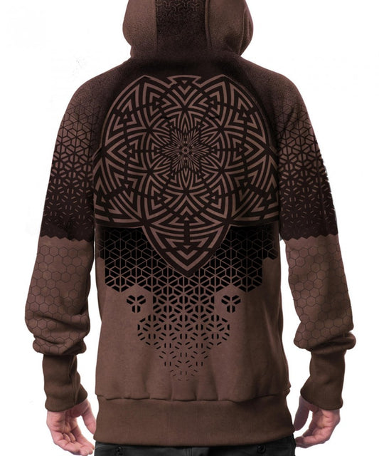 MARK Zipped Hooded Jacket In Brown Tex