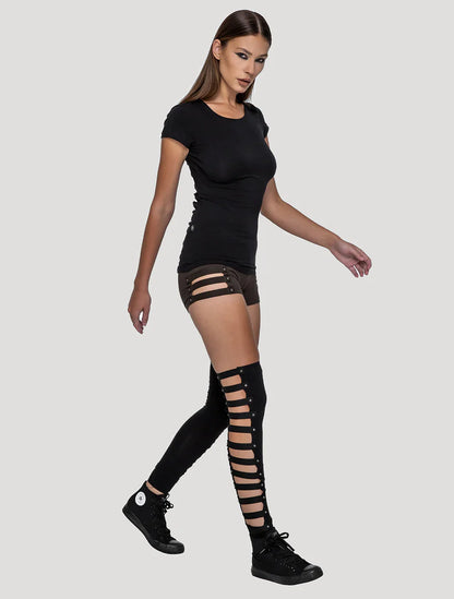 Slashed Long Legwarmers - Black