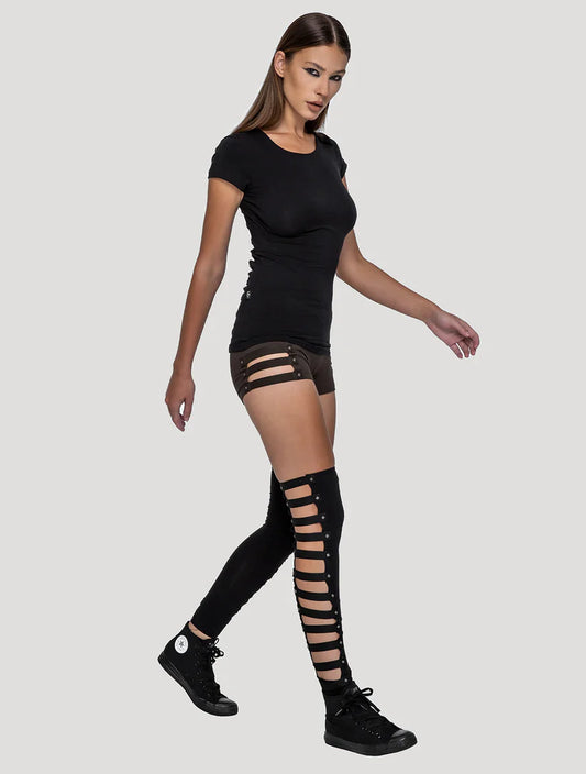 Slashed Long Legwarmers - Black