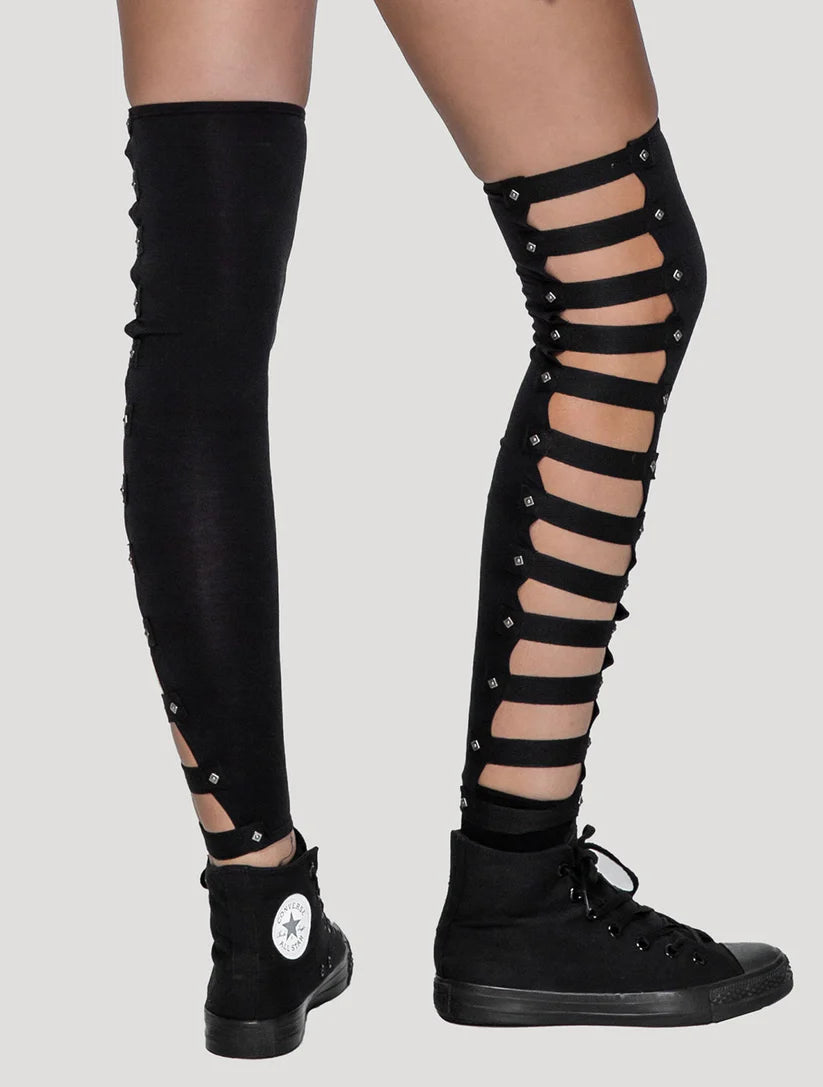 Slashed Long Legwarmers - Black