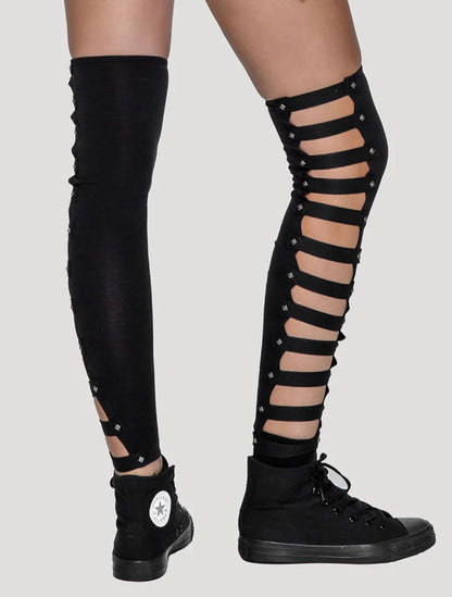 Slashed Long Legwarmers - Black