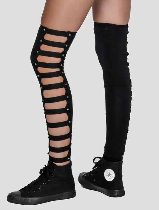 Slashed Long Legwarmers - Black