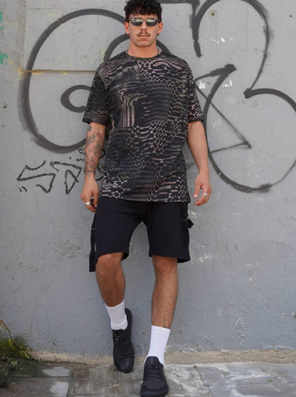 GLITCH GRID T-Shirt - Multi Dark