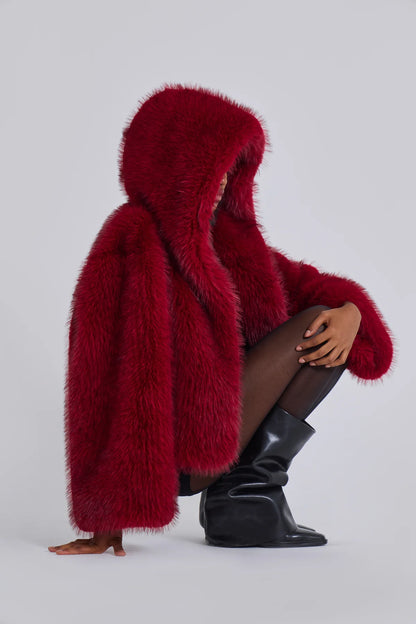Frost Guardian Faux Fur Coat – Red