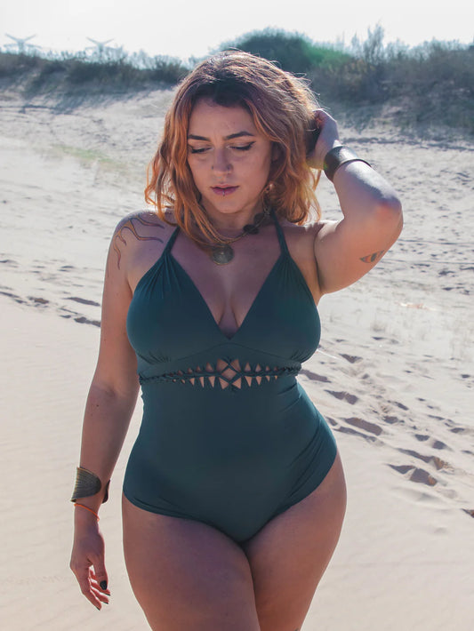 KARLA Plus Size Teal-Dark Turquoise One Piece Swimsuit (Lycra Fabric)
