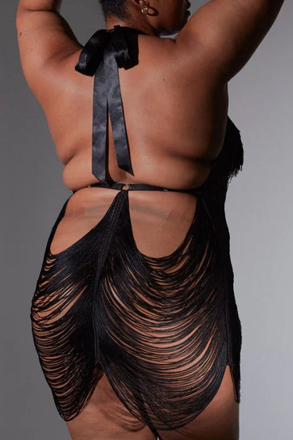 FRINGE Mini Dress – Black