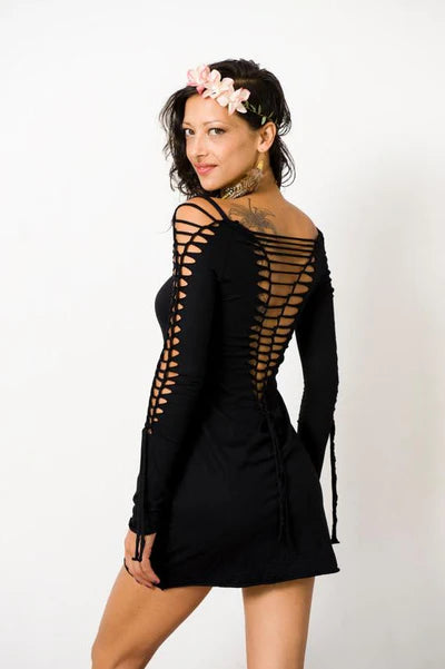 Pixie Black Mini Dress With long Sleeves