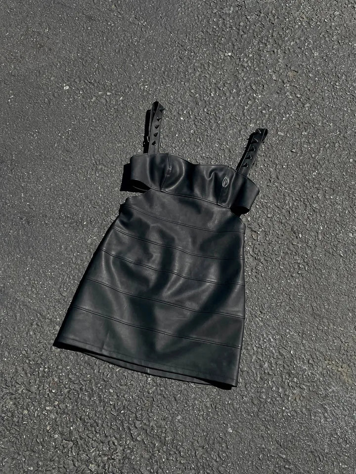 Sin Theory Vegan Leather Mini Dress – Black