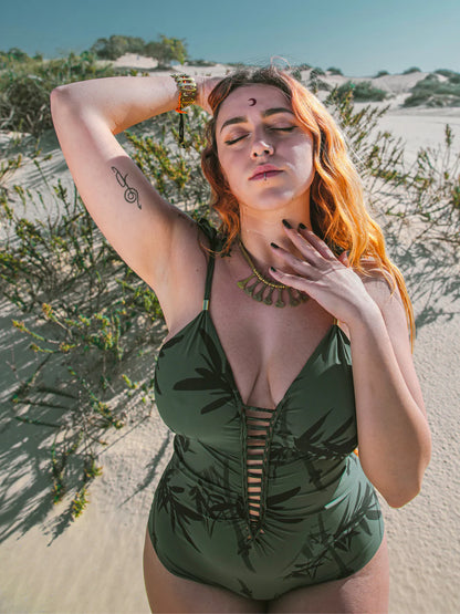 CUT Plus Size - Green One Piece Swimsuit (Thick Lycra Fabric)