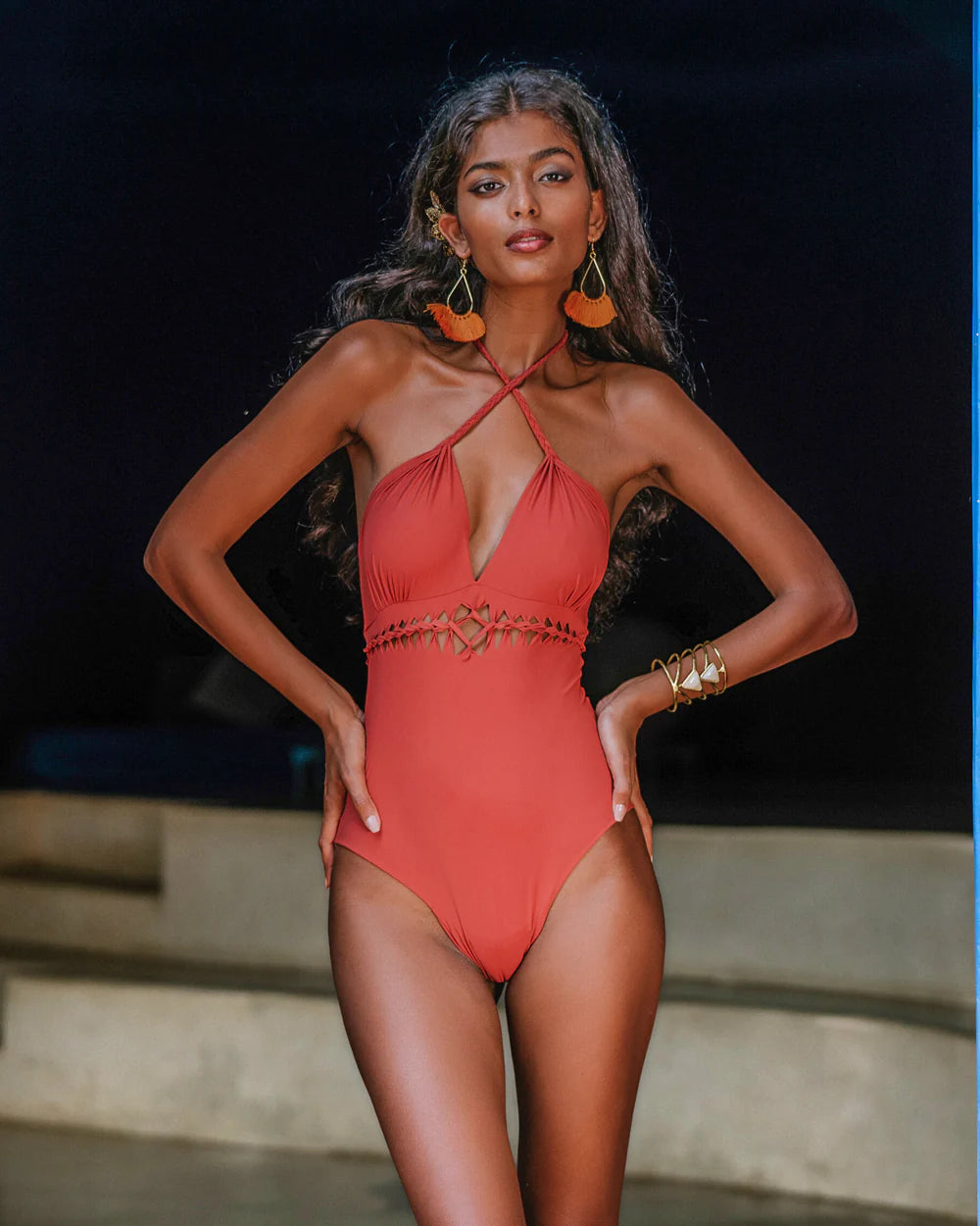 KARLA Orange One Piece Swimsuit (Lycra Fabric)