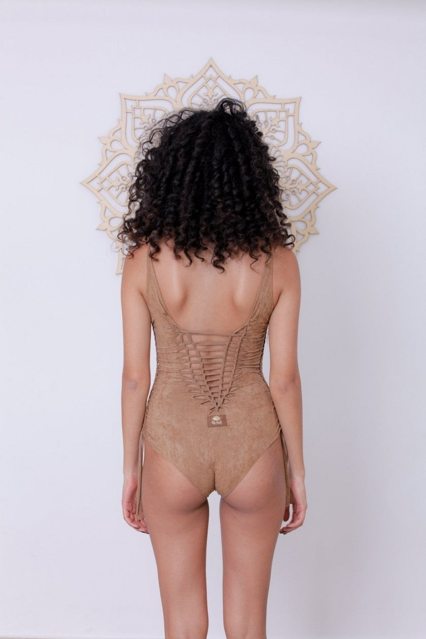 DELI Suede Look Sand One-Piece Swimsuit