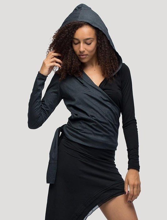 ONNA Wrap Long Sleeve top In Black