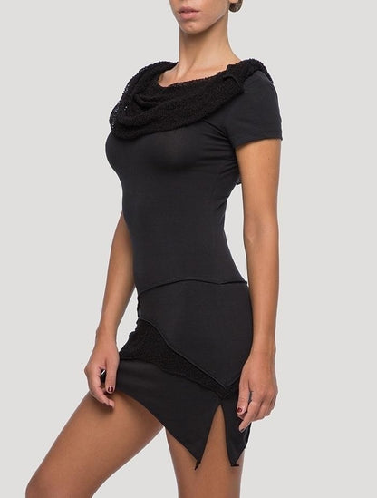 ONESA Short Sleeves Mini Dress In Black