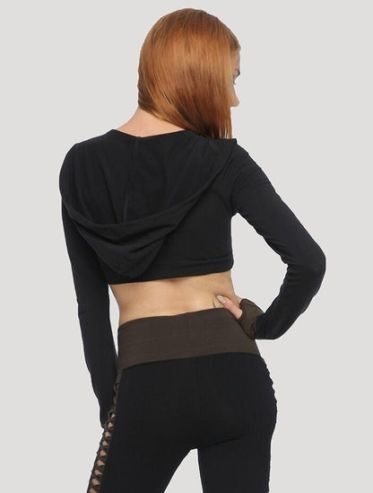 RAFFIA Hoodie Crop Top In Olive-Noir
