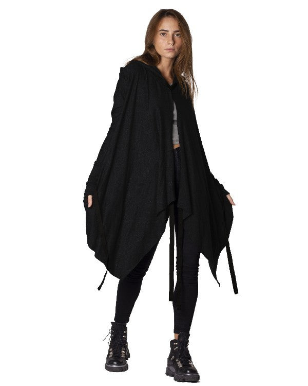 CRIME WO Long Sleeve Hooded Duster Cardigan In Black