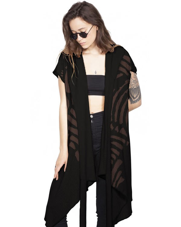 WO SAND TRIBE Kimono Vest In Black