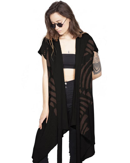 WO SAND TRIBE Kimono Vest In Black