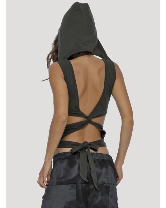 MYANMAR Hooded Top In Olive-Noir