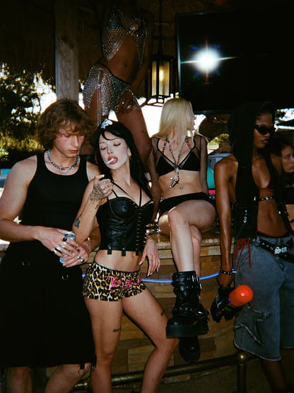 Spike Leather Corset Top — Black