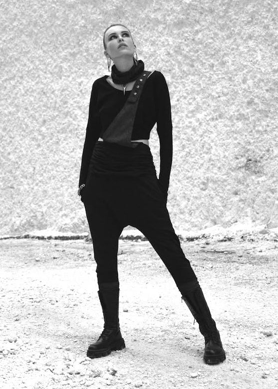 ELEVEN Unisex Asymmetric Romper Pants - Black