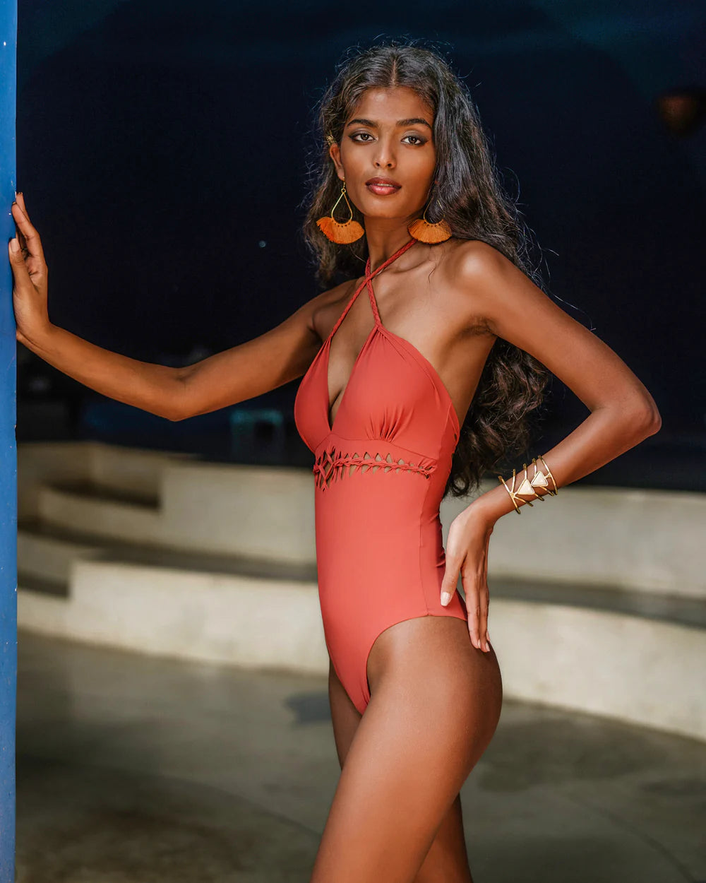 KARLA Orange One Piece Swimsuit (Lycra Fabric)